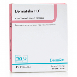 DermaFilm HD DermaRite Industries 00239E-DermaFilm HD Hydrocolloid Dressing, 4 x 4 Inch, Hydrocolloi