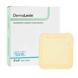 DermaLevin DermaRite Industries 00280E-DermaLevin Adhesive with Border Foam Dressing, 4 x 4 Inch, Fo