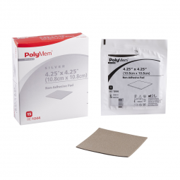 PolyMem Silver Ferris Manufacturing 1044-PolyMem Nonadhesive Silver Foam Dressing, 4 x 4 Inch, Silve