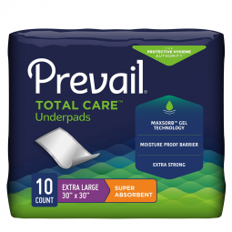 Prevail Total Care UPS-120/1 Super Absorbent Polymer Underpad, 30 x 30", 10/PK