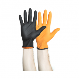 Black-Fire* O&M Halyard 44757-Black-Fire* Nitrile Reversible Exam Glove, Medium, Black / Orange, Exa