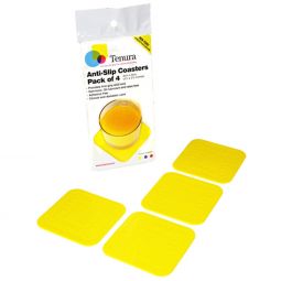 Tenura 753720903 Silicone Non-Slip Square Coaster-Yellow-3"x3"-4/Pack